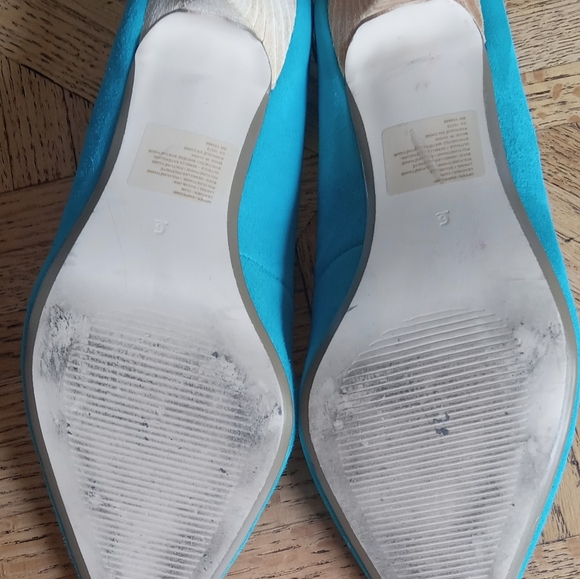 Turquoise genuine leather suede stiletto heels - Picture 2 of 5